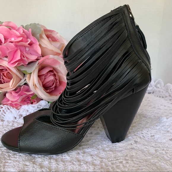 MATISSE SKYLINE SADDLE BLACK LEATHER OPEN TOE  BOOTIE SANDALS - Picture 13 of 13